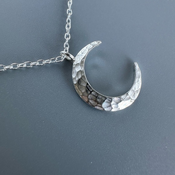 Sterling Silver Hammered Moon Necklace - Picture 7 of 11